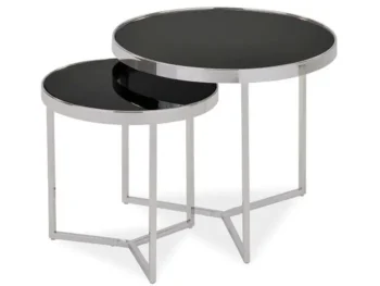 Set modernih klubskih mizic LUCIA 2 je kvaliteten in primeren za vsako dnevno sobo. Moderen dizajn, ki vas bo prepričal. Barva: - Črna / krom Material: -