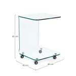 Klubska miza IRIDE je izdelana iz 10 mm debelega stekla. Njena prednost so vrtljive noge. Vrtljive noge omogočajo premikanje mizice kjerkoli jo potrebujete.