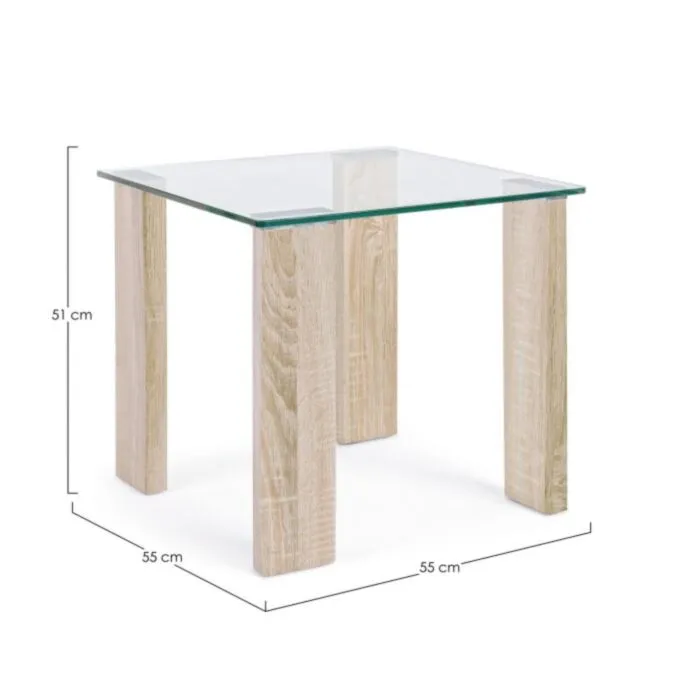 Klubska mizica NEW ARLEY 55X55 natur Klubska mizica NEW ARLEY 55X55 natur je narejena iz MDF-ja objetega v melaminski papir z učinkom lesa. Ima kaljeno steklo debeline 12 mm. Dimenzije: širina: