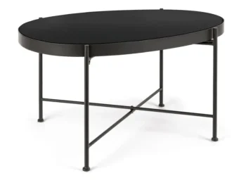 Klubska mizica RASHIDA 70x46 črna ima kovinski okvir in stekleni vrh. Ima štiri stabilne nogice, ki doprinesejo eleganco. Material: - Kovina - Steklo Barva: