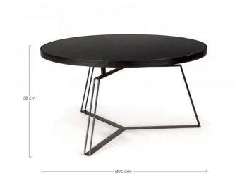 Klubska mizica ZAIRA D70 črna je stabilna okrogla miza z elegantnim dizajnom. Narejena je iz črno prašno lakirane kovine. Vrh mizice je narejen iz stekla.