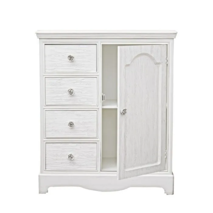 Komoda BLANC 1A-4C je narejena iz MDF-ja, ima zaključek bele mat barve. Ročaji so iz polismole. Material: - MDF - Polismola Barva: - Bela mat Dimenzije: