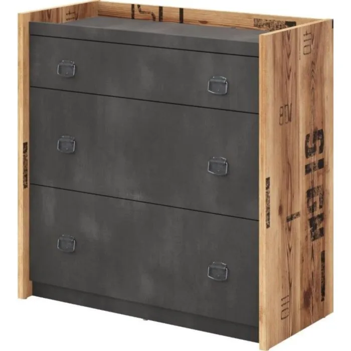 Komoda FERGO Komoda FERGO je primerna za vsak prostor. Je modernega in elegantnega izgleda. Ima tri prostorne predale. Narejena je iz kakovostne laminirane plošče in ima