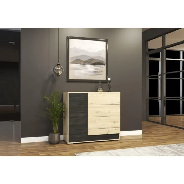 Komoda LAVA je primerna za vsako spalnico ali dnevno sobo. Odlično se poda h vsakemu stilu. Narejena je iz laminirane plošče debeline 16 mm, robovi so ABS.