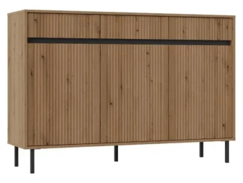 Komoda MILI hrast je elegantna in funkcionalna izbira za vsak dom. Korpus je izdelan iz kakovostne laminirane plošče debeline 16 mm v nežni hrast barvi, ki