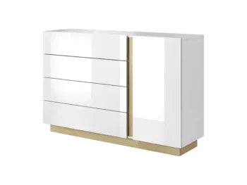 Elegantna in moderna komoda NANCY je narejena iz odličnih materialov v bela visoki sijaj/hrast dekorju. Barva: Bela visoki sijaj / hrast Dimenzija: D:138,2 x