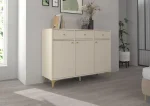 Komoda TOMI je prava izbira za sodobne in elegantne prostore. Narejena iz kakovostne laminirane plošče debeline 16 mm, zagotavlja trdnost in dolgotrajno