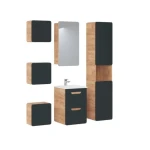 Kopalniški blok BUBA DARK 40 je odlične kvalitete, narejen iz kakovostnih materialov. Vsebuje omarico z ogledalom, umivalnik, omarico pod umivalnikom, visoko