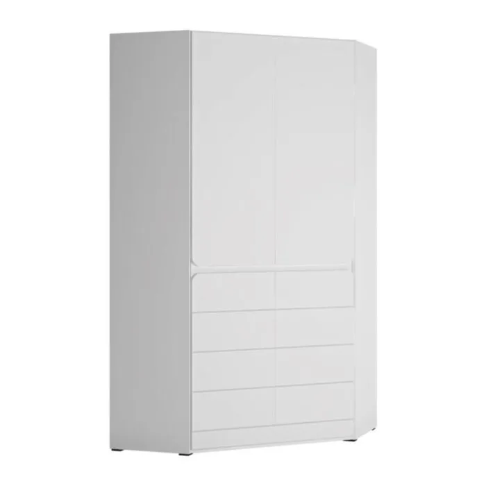 Kotna garderobna omara ALBA Kotna garderobna omara ALBA je popolna rešitev za vaš prostor, saj ponuja veliko prostora za shranjevanje. Izdelana je iz kakovostnega MDF-ja z ABS robovi,