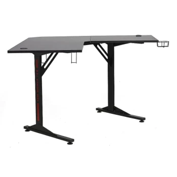 Kotna pisarniška miza JEVGENIJ ima mizno ploščo narejeno iz laminirane plošče in okvir iz kovine. Vsebuje držalo za skoledice ter slušalke, dobavljiva