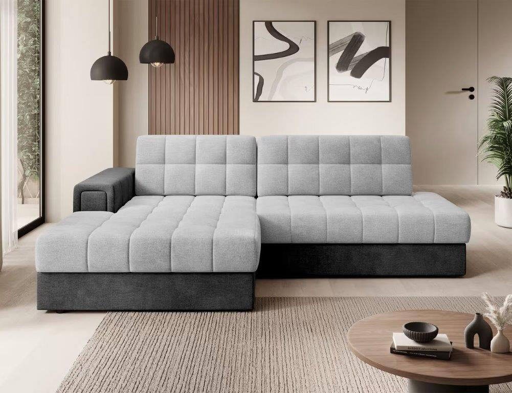 Kotna sedežna garnitura FRIDA Kotna sedežna garnitura FRIDA je modernega dizajna. S svojim elegantnim videzom se bo podala v vsak prostor. Sedežna je praktična za uporabo saj se raztegne