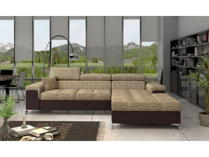 Kotna sedežna garnitura HELENA Kotna sedežna garnitura HELENA vas bo prepričala s svojimi modernimi linijami. Garnitura je vzmetena z valovitimi vzmetmi in se raztegne v ležišče, z