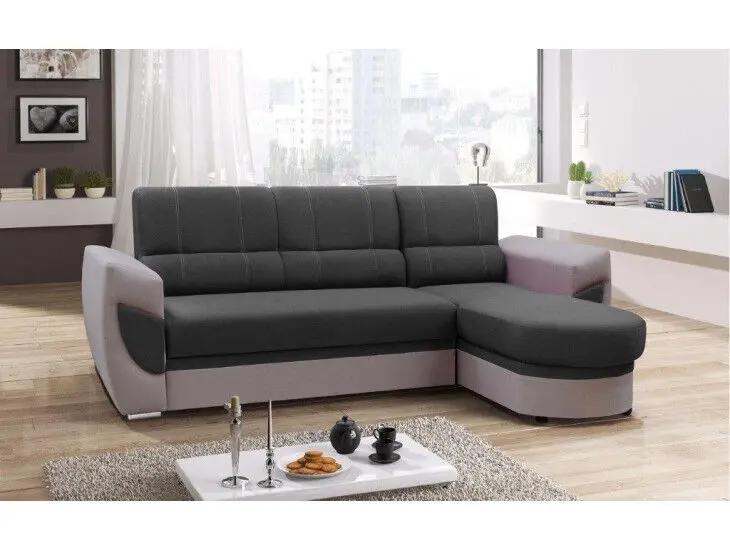 Kotna sedežna garnitura MARKY Kotna sedežna garnitura MARKY je moderen in privlačen kavč. Primeren je za vsako dnevno sobo. Sedežna se raztegne v dodatno ležišče z mehanizmom delfin.