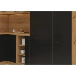 Kuhinjski blok ENA 270 x 220 cm je kuhinja v barvi črne mat in artisan hrasta. Narejena je iz laminirane plošče (16 mm) in melamina. Plošča je