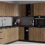 Kuhinjski blok SILVA 315 x 250 cm je kuhinja v oreh / črni barvi. Kuhinja je izdelana iz oplemenitenih ivernih plošč debeline 16 mm in je oblečena v
