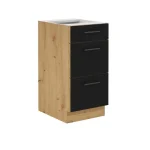 Kuhinjski blok ENA 315 cm je kuhinja v barvi črne mat in artisan hrasta. Narejena je iz laminirane plošče (16 mm) in melamina. Plošča je zaščitena