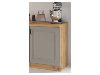 Kuhinjski blok ALISA 240 cm je dobavljiva v taupe barvi. Debelina delovnega pulta je 38 mm. Fronte kuhinje imajo MDF rob. Kuhinja je izdelana iz