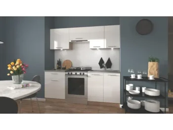 Kuhinjski blok NAJA 200 bela sijaj je dobavlja v beli sijaj/sonoma barvi. Korpusi so iz laminirane plošče debeline 16 mm. Laminirane plošče so najpogosteje
