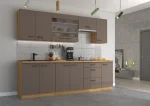 Kuhinja OMIA 260 cm je kuhinja, katera bo prinesla svežino v vaš dom. Dobavljiva je v moderni taupe/hrast barvi. Debelina delovnega pulta je 38 mm.