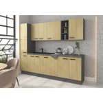 Kuhinjski blok RONA 260 2 je narejen iz kvalitetne laminirane plošče debeline 16 mm s ABS robovi. Debelina delovnega pulta je 38 mm (pult lahko dokupite
