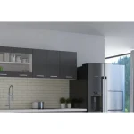 Kuhinjski blok SONJA 260 cm je dobavljiva v belo sivi kombinaciji. Korpusi so iz laminirane plošče debeline 18 mm. Vrata steklene viseče omarice so