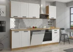 Kuhinjski blok VANESA 250 cm je dobavljiva v beli barvi. Debelina delovnega pulta je 38 mm. Kuhinja je izdelana iz oplemenitenih ivernih plošč debeline 16 mm