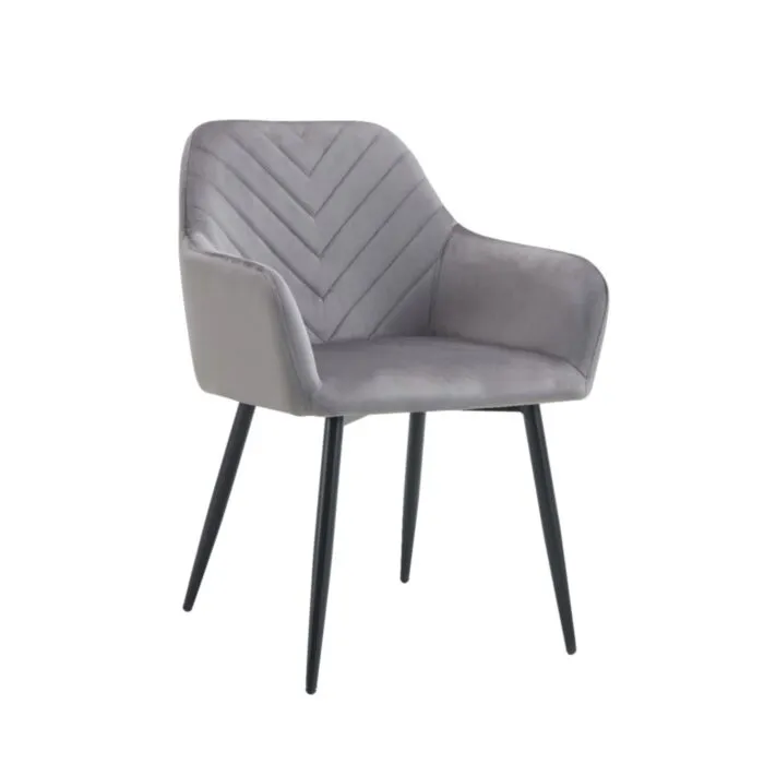 Kuhinjski stol EDO Kuhinjski stol EDO je oblazinjen v kvalitetni sivi velevet tkanini. Močna stabilna kovinska konstrukcija mu zagotavlja vzdržljivost ter stabilnost. Kuhinjski