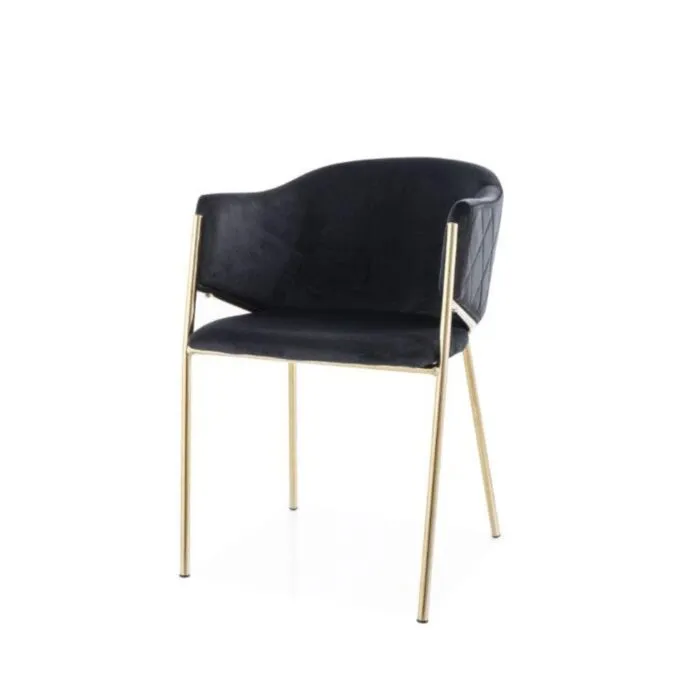 Kuhinjski stol ELTON Kuhinjski stol ELTON s svojim modernim dizajnom daje prestižni videz. Sedišče je mehko in udobno saj je oblečeno v mehko žametno tkanino v črni barvi.