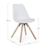 Kuhinjski stol NEW TREND bel ima noge iz bukovega lesa, sedalni del ter naslon pa sta iz plastike. Sedalni del je oblazinjen z umetnim usnjem v beli barvi.