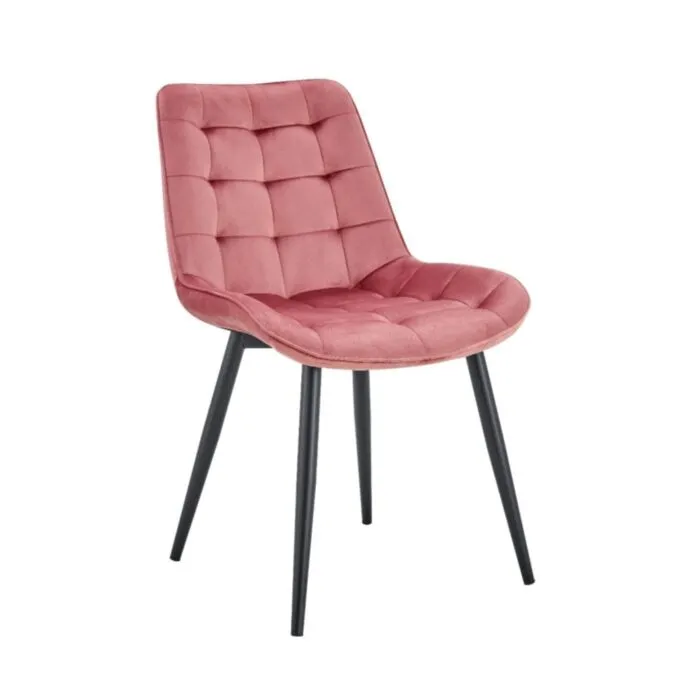 Kuhinjski stol VIKA roza Kuhinjski stol VIKA velvet roza je odlična rešitev za kombiniranje v minimalističen ali industrijski stil prostora. Kombinacija bež prešitega blaga s