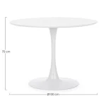 Miza BLOOM D100 bela je elegantna in preprosta miza. Mizna plošča je narejena iz MDF-ja s kovinskimi nogami, v beli barvi. Barva: - Bela Material: - MDF -