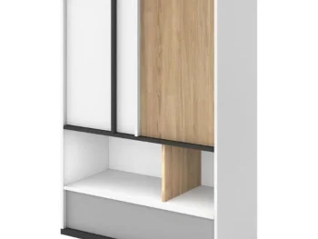 Nizka omara MELI je dvokrilna omara s predalnikom na dnu. Primerna je tako za v dnevno sobo kot za v spalnico. Moderne linije vas bodo očarale. Material: -