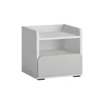 Nočna omarica ALBA, je izdelana iz MDF-ja in opremljena z ABS robovi, združuje funkcionalnost in stil. V elegantni kombinaciji bele in temno sive barve bo