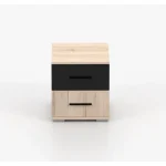 Nočna omarica DULE je primerna za vsako spalnico. Narejena je iz trpežne laminirane plošče debeline 16 mm. Robovi so ABS. Je modernega in elegantnega