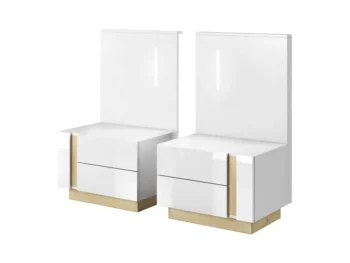 Moderno eleganten dizajn nočne omarice NANCY z LED razsvetljavo. Narejena iz odličnih materialov v bela visoki sijaj/hrast dekorju. Odlično se podata k
