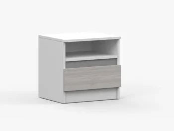 Nočna omarica ZEUS je primerna za vsako spalnico. Narejena je iz kvalitetne laminirane plošče s 16 mm debelino in ima ABS robove. Ima en majhen odprt