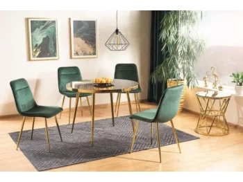 Okrogla jedilna miza KELVIN je elegantna in minimalistična. Miza navdušuje z učinkom črnega marmorja na mizni plošči. Mizna plošča je izdelana iz