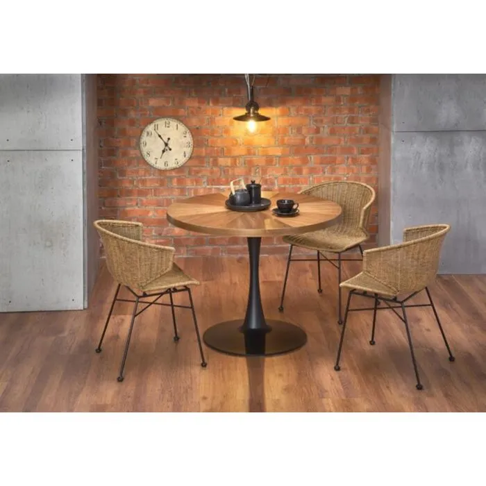 Okrogla miza KARMENO je kvalitetna in stabilna miza sodobnih oblik. Kombinira ljubezen do lesa in moč kovine.  Dimenzije:  - Fi100  x V: 75 cm Material: