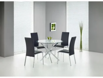 Okrogla miza RAMONDO je atraktivna in sodobna miza iz stekla. Podnožje je iz kvalitetne kovine v krom barvi. Dimenzije: - Fi100 x V: 73 cm Material: -