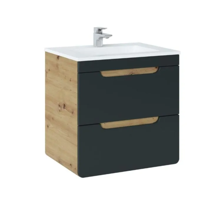 Omarica pod umivalnikom BUBA DARK 60D 2P Kopalniški blok BUBA DARK je možno naročiti v kompletu (kopalniški bloki BUBA DARK) ali pa po posameznih elementih po vaši izbiri. Omarica pod umivalnikom