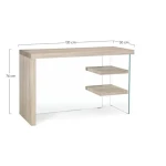 Pisalna miza BILBAO je dobavljiva v barvi lesa. Hrbet in desna stranica sta iz kaljenega stekla, debeline 10mm. Vrh, police in leva stran pa so iz MDF