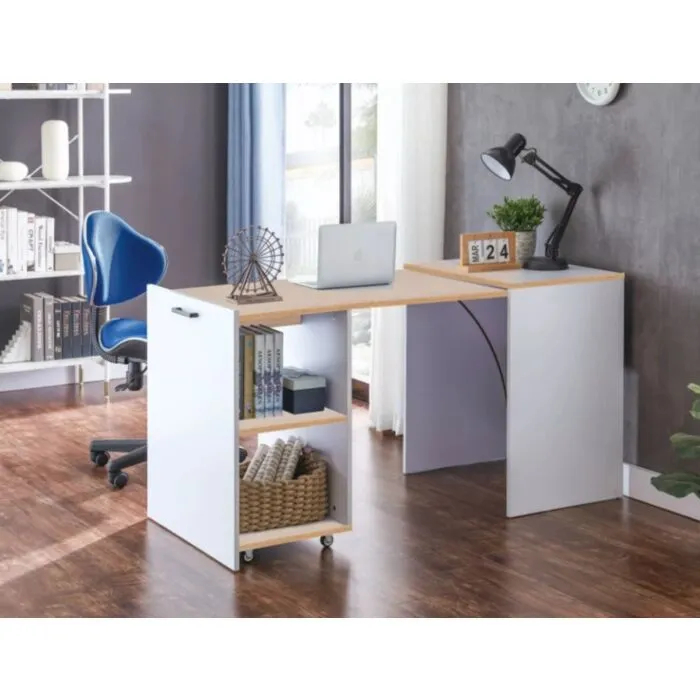 Pisalna miza DEJANA je inovativen kos pohištva, ki popestri vaš prostor. Mizna plošča je narejena iz laminirane plošče v hrast barvi. Mizne noge so