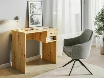 Pisarniška miza ARINA, je eleganten kos pohištva, ki popestri vsak prostor s svojo obliko in priročnostjo. Narejena je iz laminirane plošče. Je v barvi