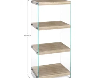 Poličnik KENYA je dobavljiv v natur barvi lesa. Stranice so iz kaljenega stekla (12mm), police pa so iz MDF plošč (videz lesa). Dimenzije: širina: 40cm