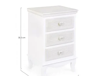 Predalnik 3C CHARLENE je kvalitetno narejena, dobavljiva v beli barvi. Izdelana je iz MDF-a. Material: - MDF Barva: - Bela Dimenzije: širina: 41cm globina: