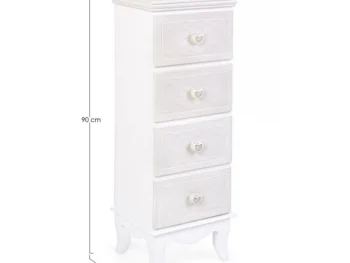 Predalnik 4C CHARLENE S je narejena iz MDF-ja in ima gumbe iz polismole. Material: - Polismola - MDF Barva: - Bela - Vzorci Dimenzije: širina: 31cm globina: