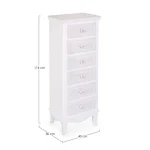 Predalnik 6C CHARLENE je narejena iz MDF-ja in ima gumbe iz polismole. Material: - Polismola - MDF Barva: - Bela - Vzorci Dimenzije: širina: 40cm globina: