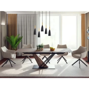 Raztegljiva jedilna miza SILIJA je elegantna in priročna jedilna miza, ki se odlično poda v vsak prostor. Mizna plošča je narejena iz kakovostne keramike v