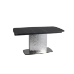 Raztegljiva jedilna miza ASH, je eleganten kos pohištva. Mizna plošča je narejena iz kaljenega stekla in italijanske keramike v črni mat barvi. Podnožje