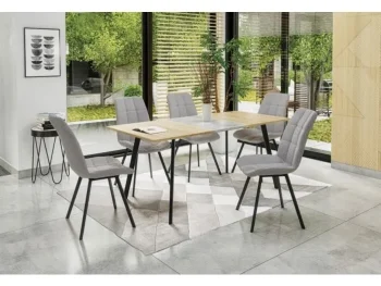Jedilna miza BONI je priročna in se odlično poda v vsako jedilnico. Narejena je iz kovinskega podnožja, mizna plošča, debeline 18mm je narejena iz MDF-a.